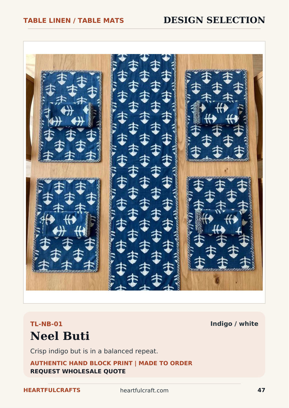 Hand block printed table linen