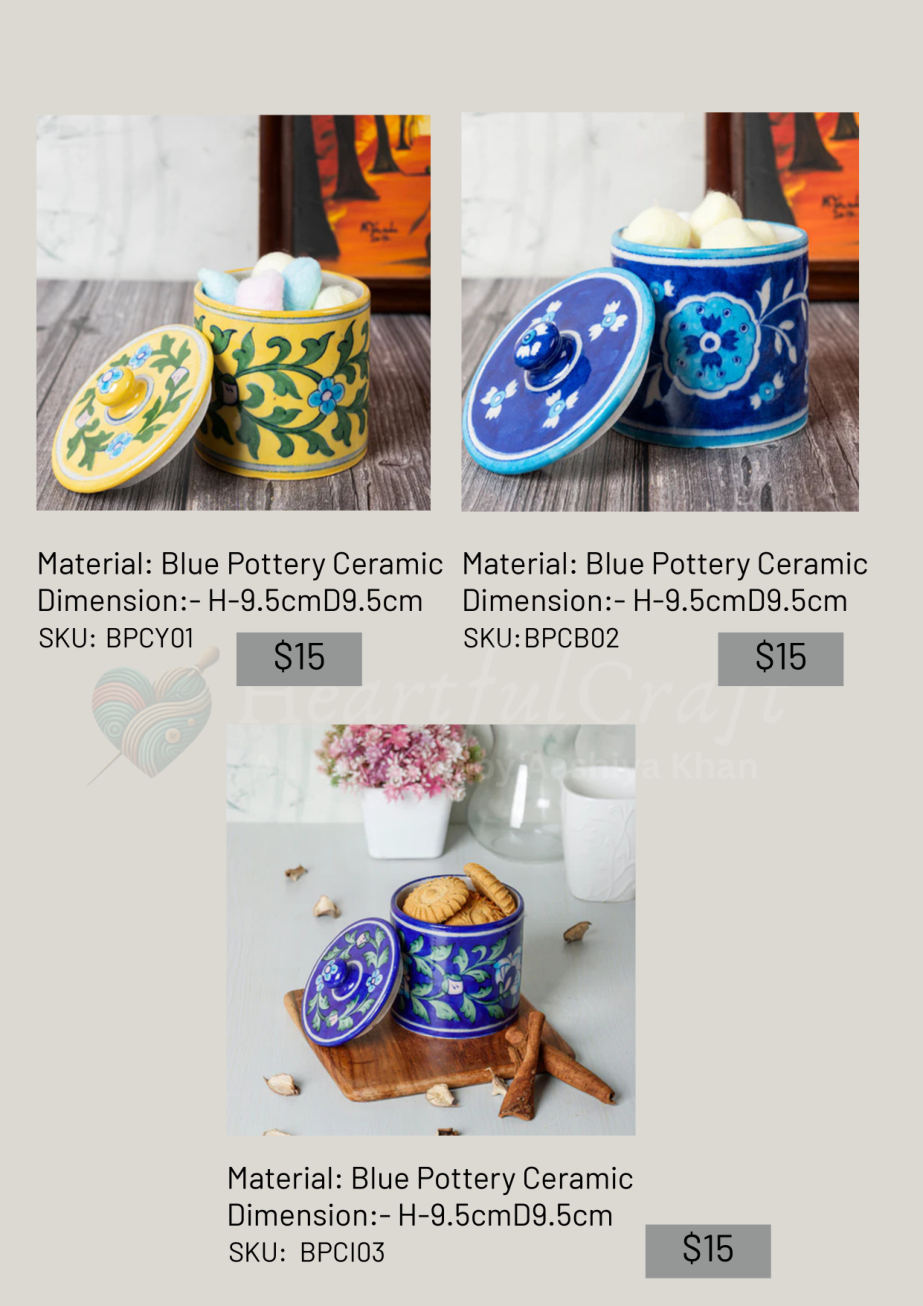 Blue pottery canisters and jars
