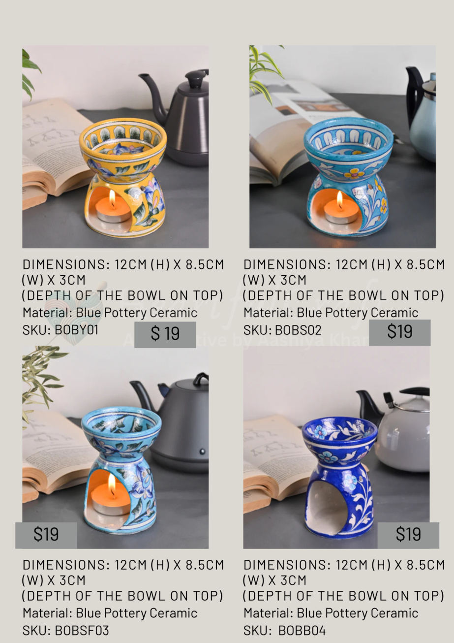 Blue pottery oil burners